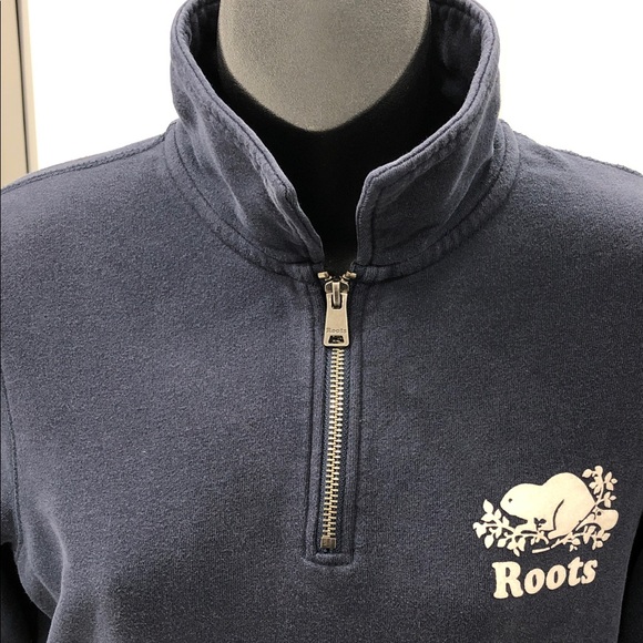 🦫 Roots Quarter-Zip Sweatshirt - Navy Blue - Size Small  🇨🇦 - Picture 9 of 14